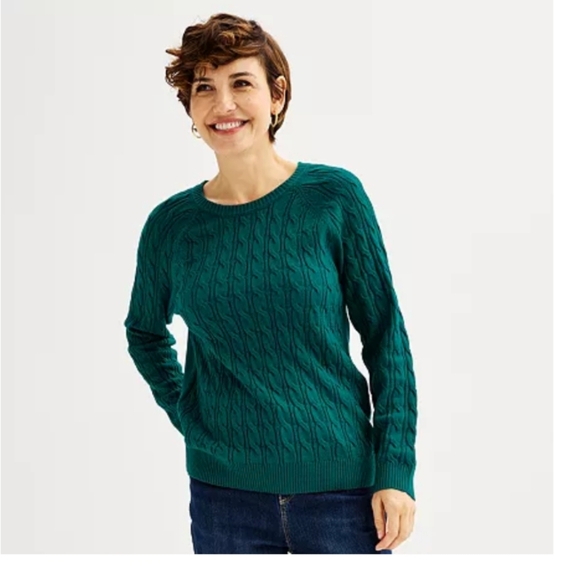 Croft & Barrow The Extra Soft Cabled Crew Neck Sweater Wetlands Large (EUC) - Picture 1 of 10
